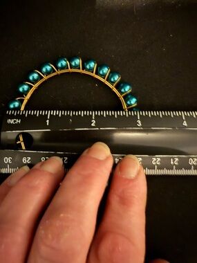 Blue Gold Beaded Wire Bangle Bracelet Gold Tone 2.5in